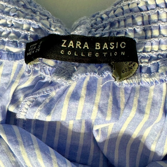 Zara Basic Striped Ruched Off Shoulder crop top Blue Size S - Picture 8 of 9